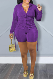 Purple Casual Solid Basic V Neck Long Sleeve Two Pieces