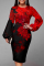 Black Red Fashion Casual Print Basic O Neck Long Sleeve Dresses