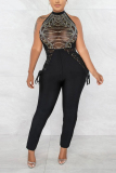 Black Sexy Hot Drilling Sequined Halter Skinny Jumpsuits