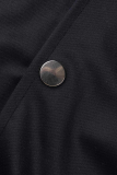 Black Casual Print Buckle Mandarin Collar Plus Size Overcoat