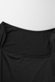 Black Sexy Solid Bandage Patchwork Slit Square Collar A Line Dresses