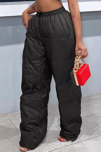 Black Casual Street Solid Patchwork High Waist Straight Solid Color Bottoms
