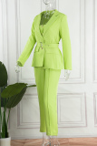 Green Street Solid Patchwork Turndown Collar Long Sleeve Two Pieces