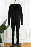Black Casual Solid Patchwork Hooded Collar Long Sleeve Two Pieces