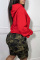 Red Casual Letter Print Basic Hooded Collar Tops