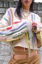 White Casual Street Tassel Patchwork Tops