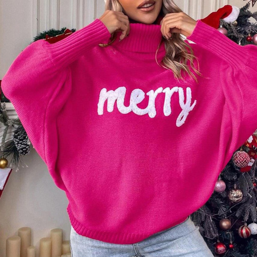 Rose Red Casual Solid Embroidered Patchwork Turtleneck Tops