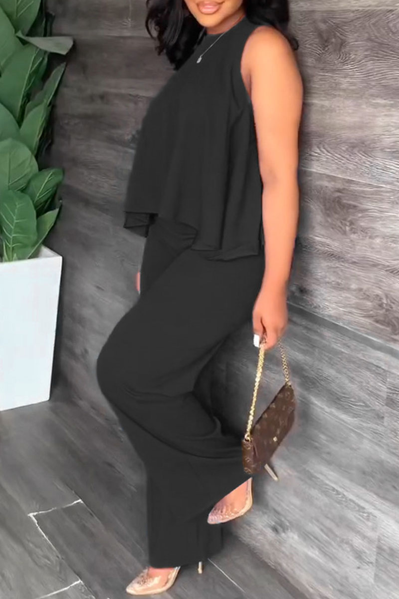 Casual Daily Solid Color Lace Up O Neck Sleeveless Two Pieces main image 0