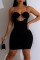 Black Sexy Solid Hollowed Out Patchwork Backless Fold Spaghetti Strap Sleeveless Dress