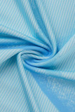 Blue Casual Print Basic Half A Turtleneck Tops