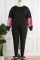 Rose Red Black Casual Color Lump Print Leopard Patchwork Printing O Neck Long Sleeve Two Pieces