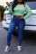 Blue Casual Solid Hollowed Out Patchwork O Neck Tops