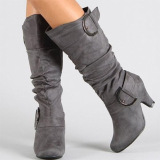 Black Fashion Casual Solid Color Pointed Keep Warm High Boots
