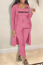Pink Casual Print Patchwork Cardigan Collar Long Sleeve Three Pieces