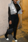 Black Fashion Casual Solid Cardigan Zipper Collar Outerwear