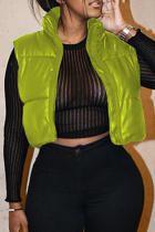 Green Fashion Casual Solid Cardigan Zipper Collar Outerwear
