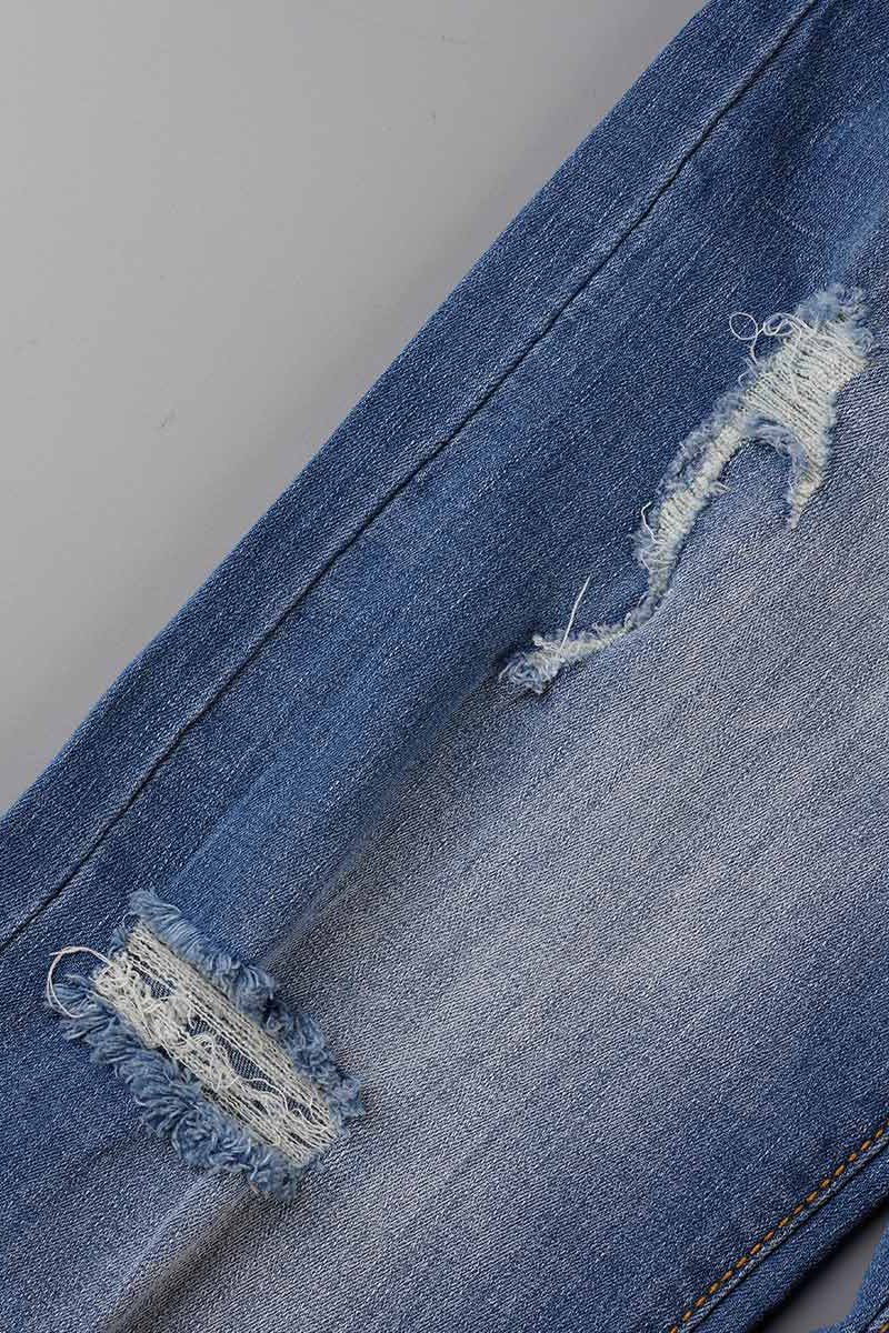 Wholesale Blue Casual Street Patchwork Ripped Straight Denim Jeans ...