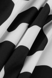 Black White Casual Print Patchwork Turndown Collar Tops