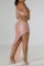 Pink Sexy Patchwork Sequins See-through Slit Oblique Collar Sleeveless Dress Dresses