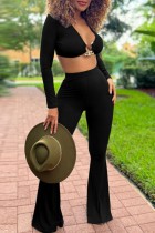 Black Sexy Casual Solid Patchwork V Neck Long Sleeve Two Pieces