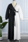 Black White Casual Solid Patchwork Contrast V Neck Long Sleeve Plus Size Dresses