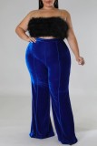 Ink Green Casual Solid Patchwork Plus Size Trousers