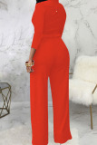Camel Casual Solid Bandage Patchwork Buckle Mandarin Collar Straight Jumpsuits