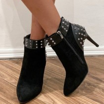 Black Casual Rivets Patchwork Pointed Out Door Shoes (Heel Height 3.54in)