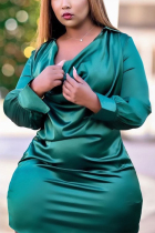 Green Sexy Elegant Solid Fold Shirt Collar Sheath Dresses