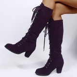 Purple Casual Patchwork Frenulum Solid Color Keep Warm Shoes (Heel Height 2.36in)