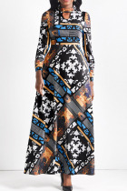 Multicolor Casual Print Patchwork Half A Turtleneck Straight Dresses