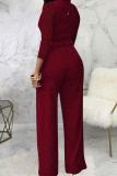 Apricot Casual Solid Bandage Patchwork Buckle Mandarin Collar Straight Jumpsuits