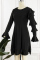 Black Casual Solid Patchwork O Neck Long Sleeve Dresses
