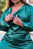 Green Sexy Elegant Solid Fold Shirt Collar Sheath Dresses