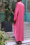 Pink Sexy Casual Solid Fold Asymmetrical Collar Long Sleeve Dresses