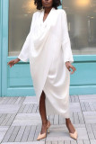 Khaki Sexy Casual Solid Fold Asymmetrical Collar Long Sleeve Dresses