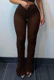 Coffee Street Solid Patchwork Skinny High Waist Speaker Solid Color Bottoms