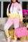 Pink Casual Gradual Change Print Patchwork Hooded Collar Long Sleeve Two Pieces