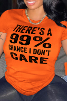 Orange Daily Simplicity Print Letter O Neck T-Shirts