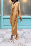 Pink Sexy Casual Solid Fold Asymmetrical Collar Long Sleeve Dresses