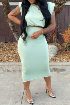 Light Green Casual Solid Patchwork O Neck Short Sleeve Two Pieces