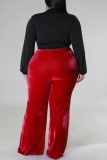 Rose Purple Casual Solid Patchwork Plus Size Trousers