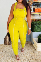 Yellow Sexy Solid Fold Zipper Square Collar Skinny Jumpsuits