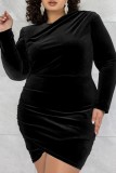 Red Sexy Casual Solid Patchwork O Neck Long Sleeve Plus Size Dresses