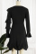 Burgundy Casual Solid Patchwork O Neck Long Sleeve Dresses