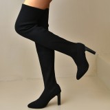 Black Casual Patchwork Solid Color Pointed Keep Warm Comfortable Out Door Shoes  (Heel Height 3.54in)