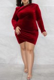 Colorful Blue Sexy Casual Solid Patchwork O Neck Long Sleeve Plus Size Dresses