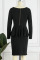 Black Casual Solid Patchwork Flounce Zipper Collar Long Sleeve Two Pieces