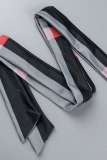 Black Fashion Casual Print Cardigan With Belt Turndown Collar Outerwear