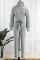 Grey Casual Solid Hollowed Out Turtleneck Skinny Jumpsuits